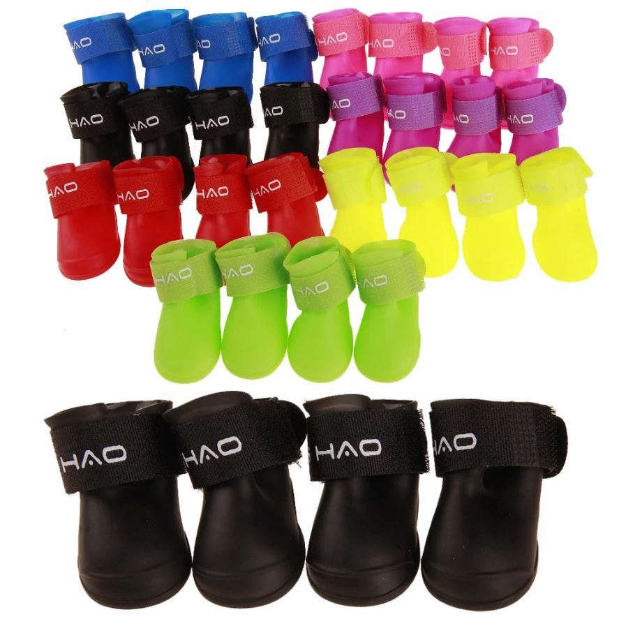 Kit 4 Sapato para Cachorro Gato Pet Bota de Borracha Antiderrapante Botinha a Prova Dágua Protetor d