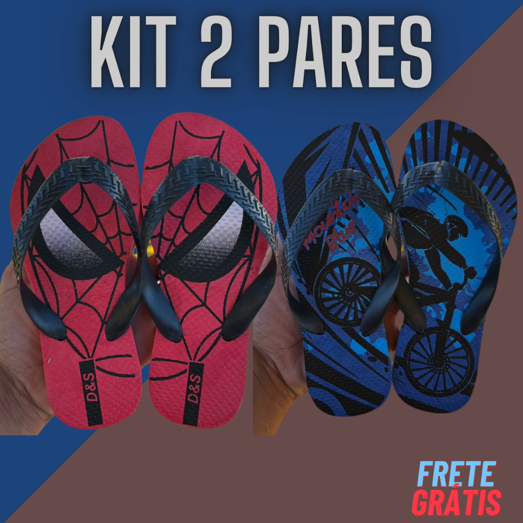 Kit 2 Pares Chinelo Sandália Masculino Infantil criança Super Heróis Macio Estampas Personagens