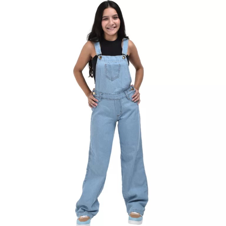 Jardineira calça macacão jeans com alça infanti