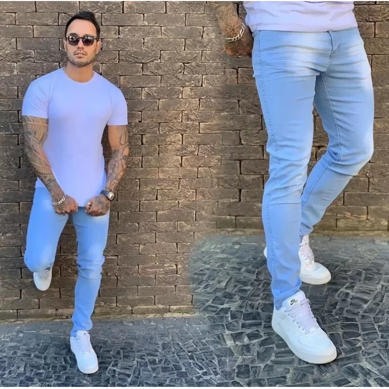 Kit 2 Calça clara Jeans Skinny Masculina Com Lycr