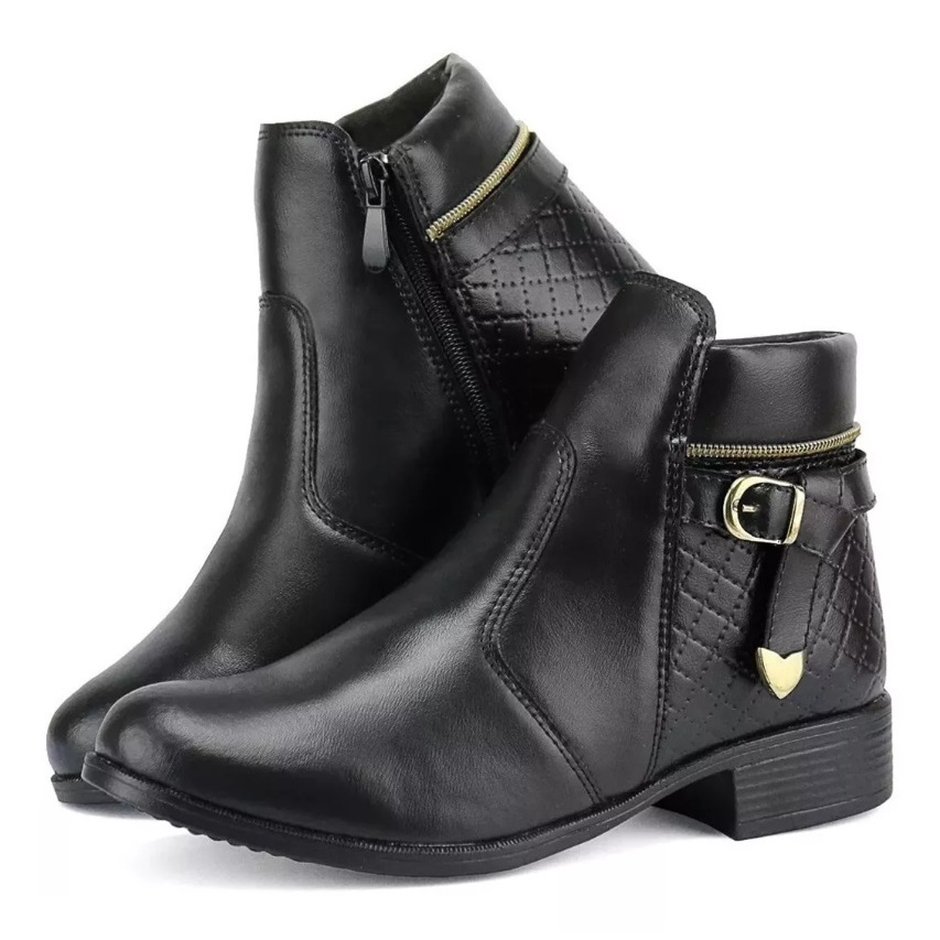 Bota Coturno Feminino Saltinho Baixo Cano Curto Inverno com Ziper Botinha Frio