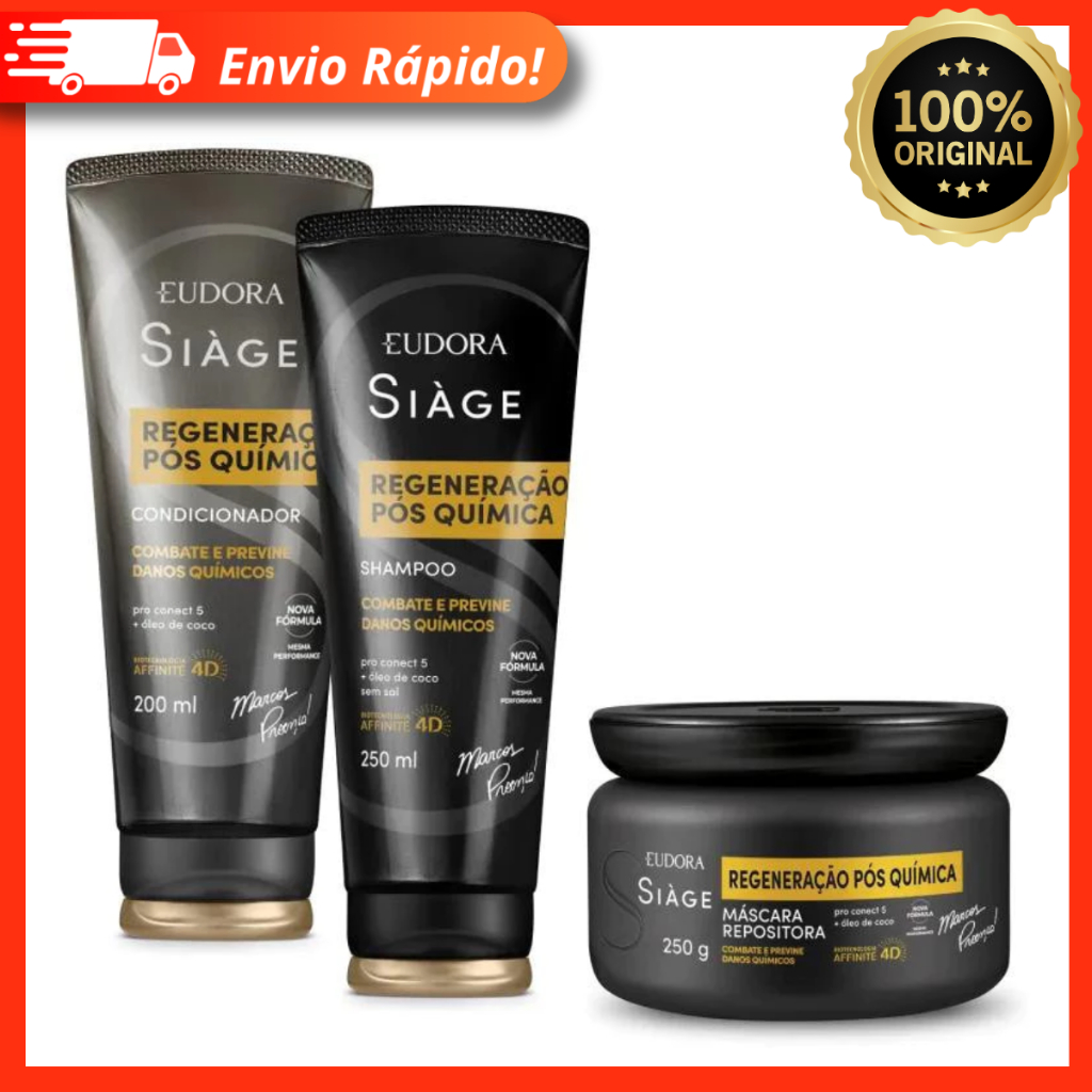 Combo Siàge Regeneração Pós Química: Shampoo + Condicionador + Máscara – Eudora