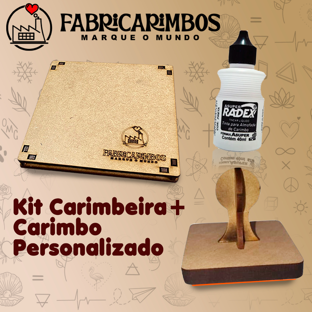 Kit Carimbo + Carimbeira + Tinta – Personalizado para Sacola Kraft / Tecido / Plástico Com Sua Logo