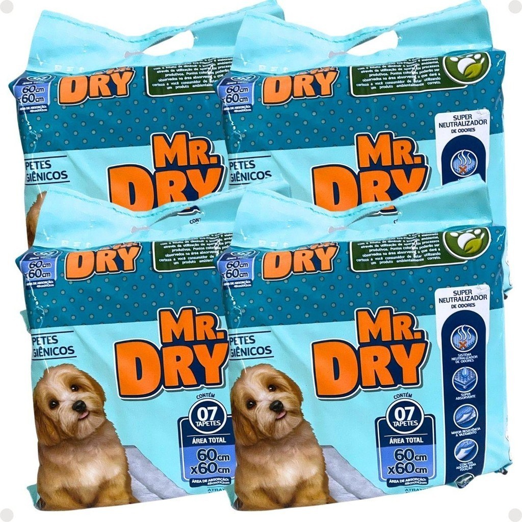Kit Mr. Dry: 4 Tapetes Higiênicos 60×60 Com 7 Unidades