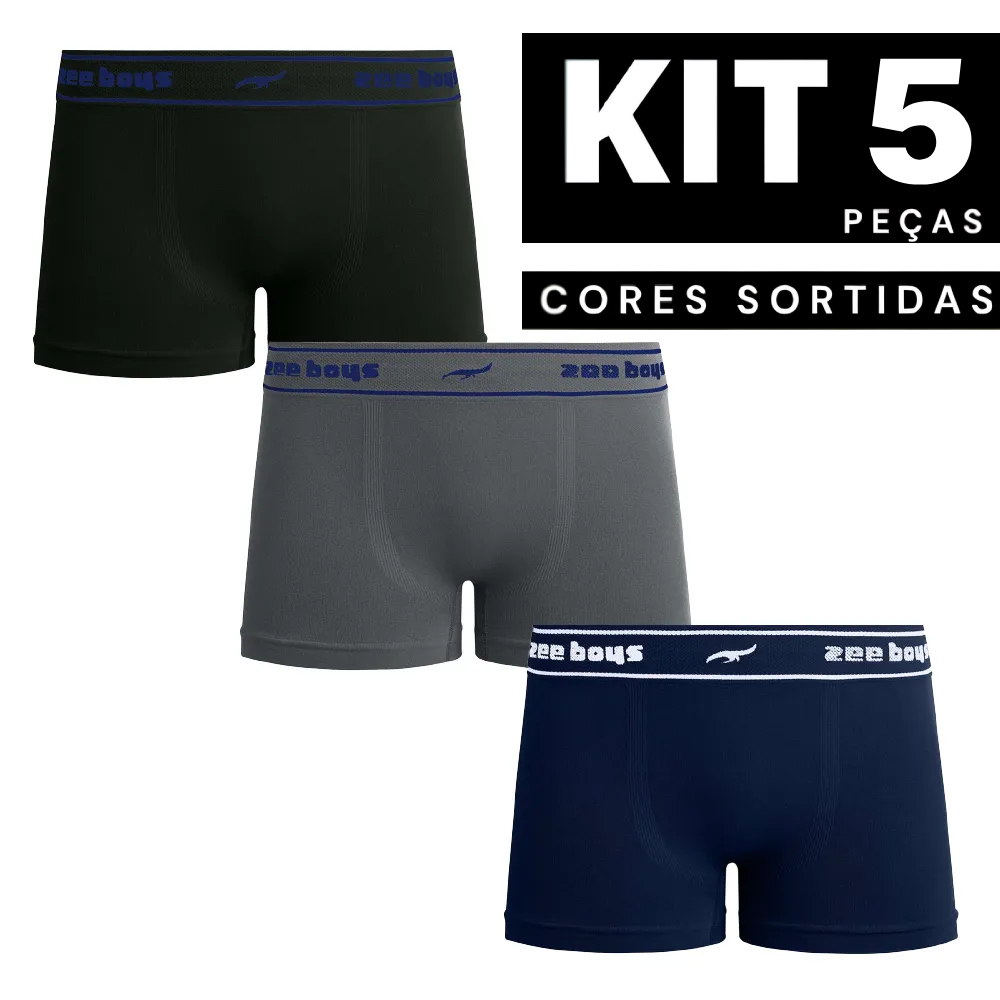 Kit 1 à 5 Cueca Box Infantil Lisa Confortável Roupa Íntima Masculina Tecido Confortável Edumara