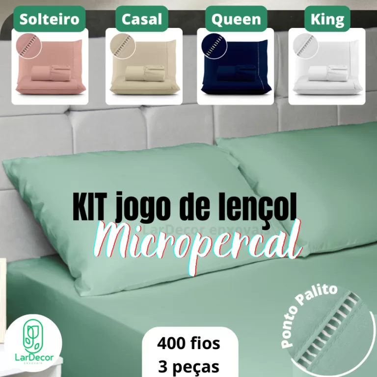 Kit Lençol Cama Casal Queen 400 fios Micropercal 