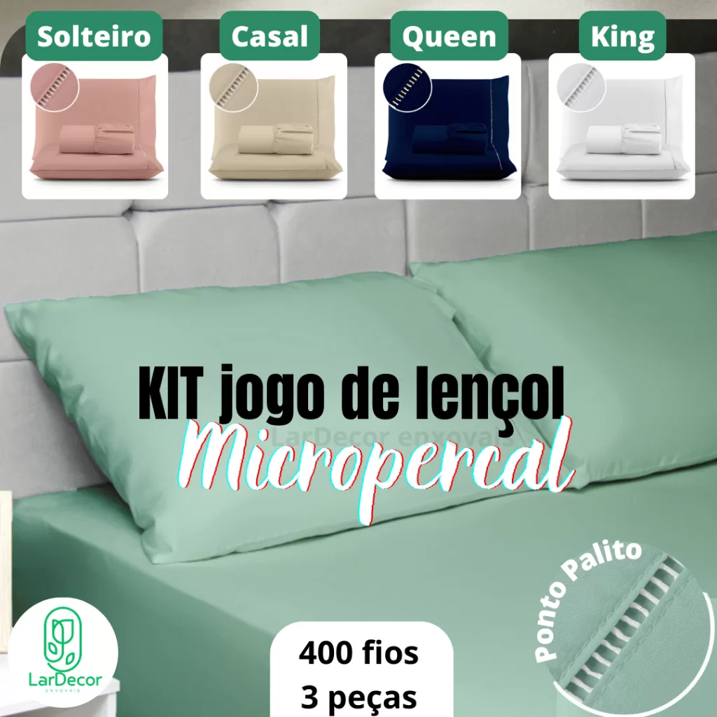 Jogo de Lençol Premium Com Elástico 400 fios Percal 3 Peças Ponto Palito Promo de lançamento
