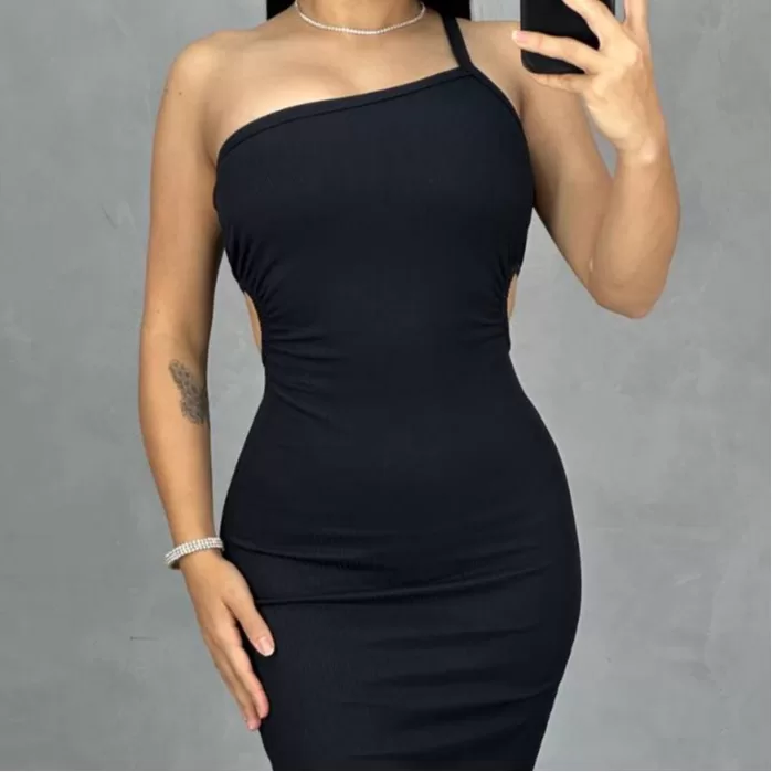 Vestido Feminino Midi Canelado com Abertura nas La