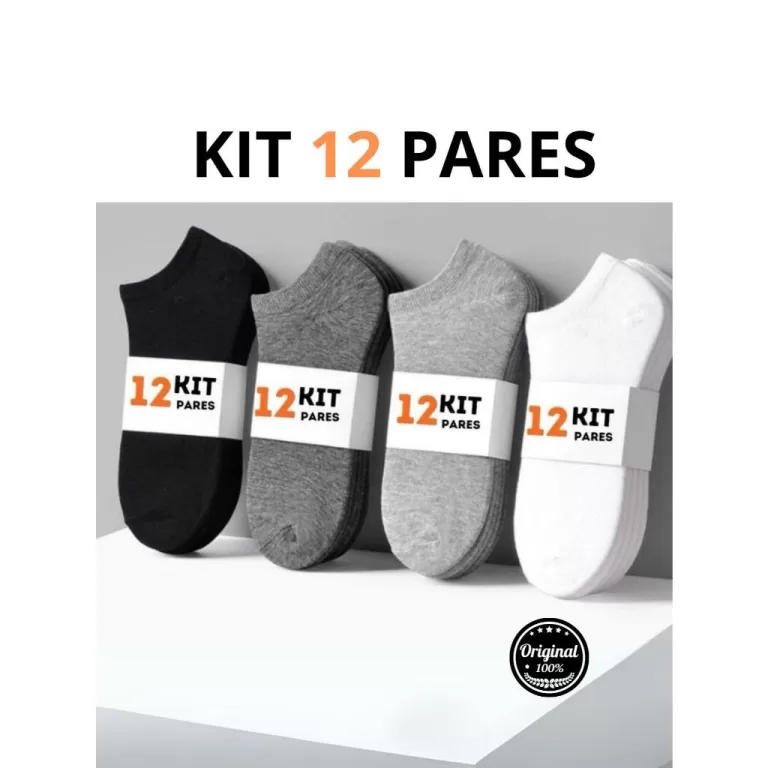 Kit 12 Pares de meia soquete de algodão unisex Ca