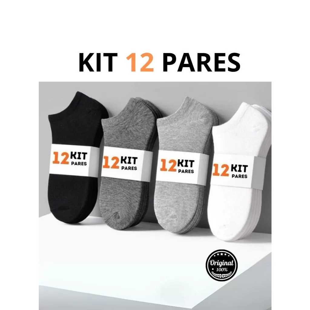 Kit 12 Pares de meia soquete de algodão unisex Cano curto Premium