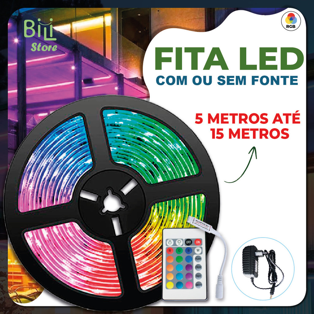 Fita LED 3528 SUPER LED ULTRA RGB 12V 300 LEDS | 16 CORES IP20 Com ou Sem Fonte