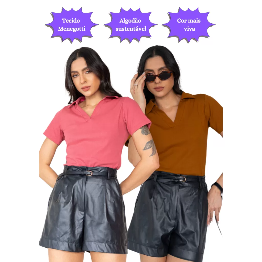 Kit 2 Blusa Polo Feminina Topazio Moda Influencer Casual