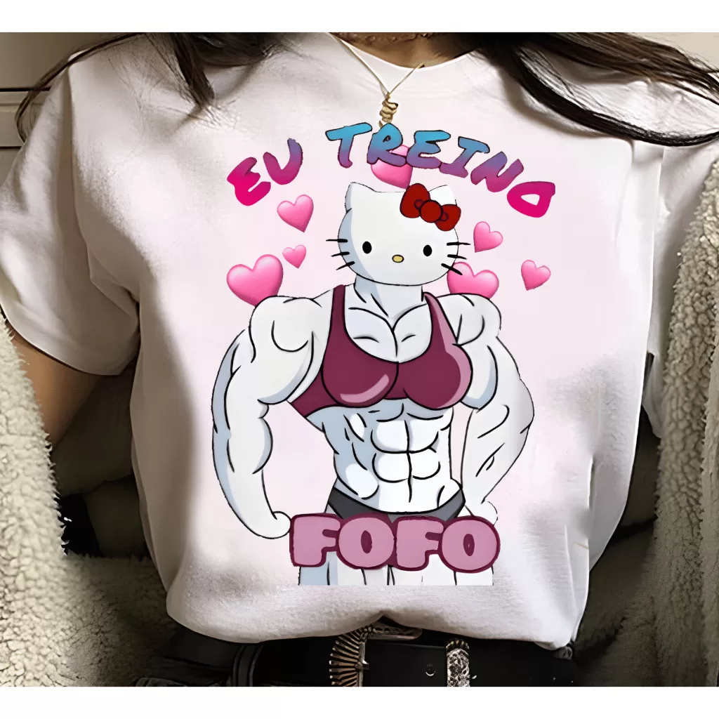 Camiseta Treino Academia – Eu Treino Fofo – Hello Kitty Maromba