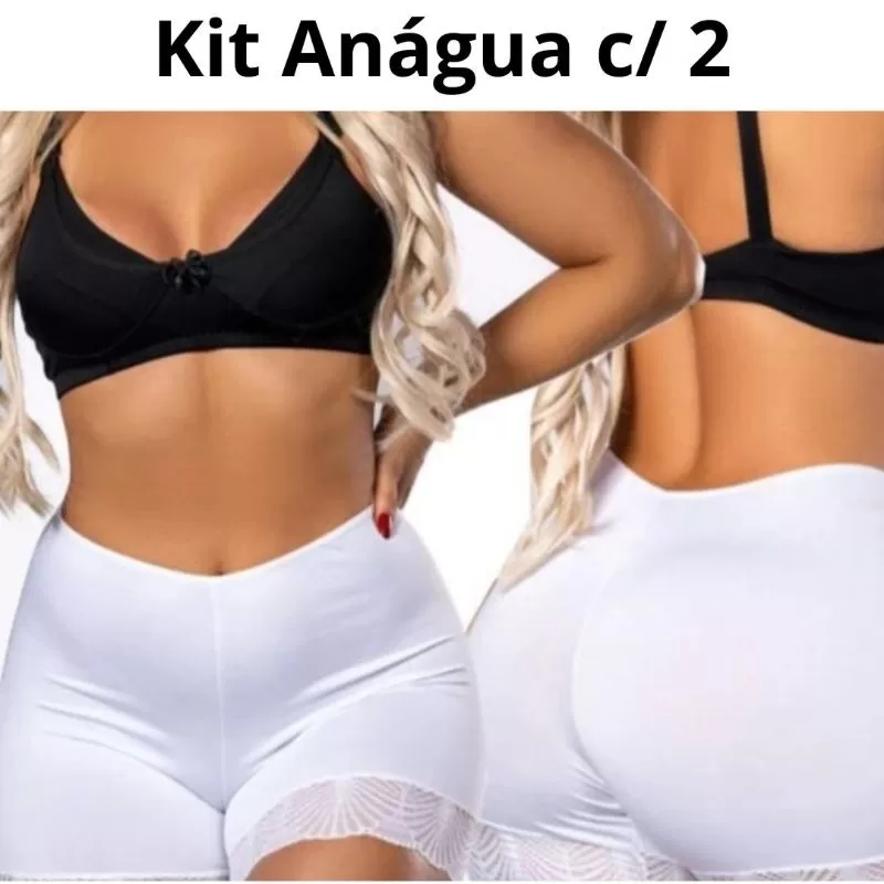 kit 2 Shorts Segunda Pele Anágua Usar de Baixo de Vestido Barra com Renda, Bermuda Segunda Pele