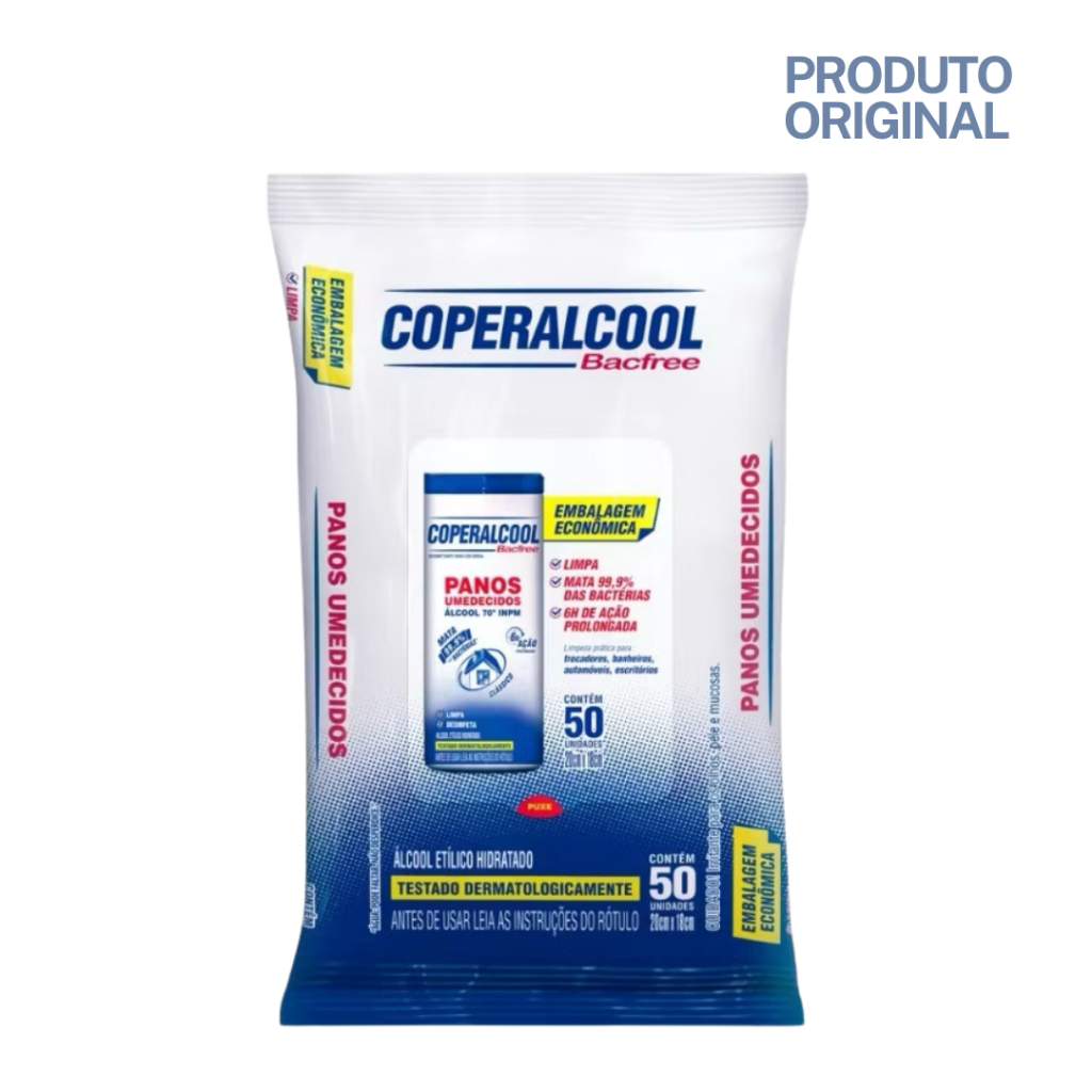Refil Lenços Panos Umedecidos ÁLCOOL 70 Coperalcool 50 Unidades