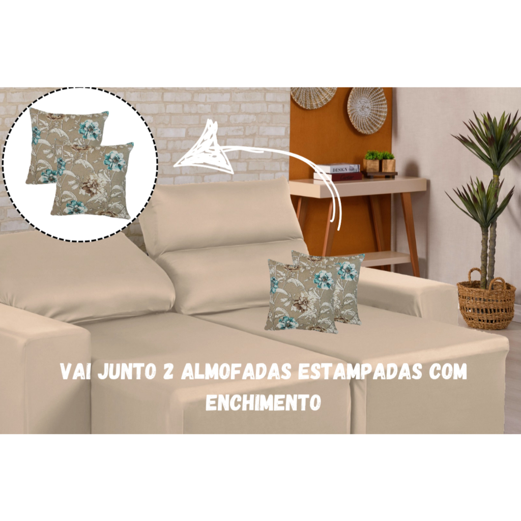 KIT CAPA DE SOFÁ RETRÁTIL DE 2 LUGARES LIRA + 2 ALMOFADAS ESTAMPADAS