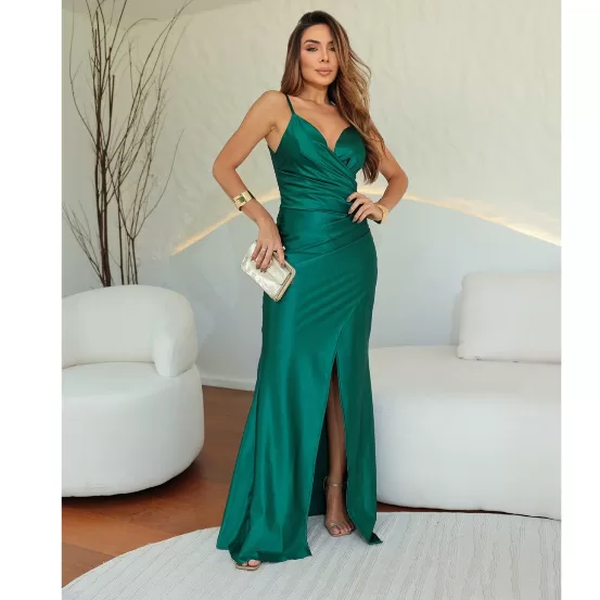 Vestido Longo de Festa Alcinha Com Decote Sereia D