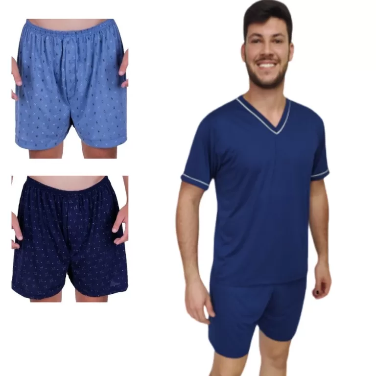Kit 1 Pijama Masculino Adulto E 2 Cuecas Short Sam