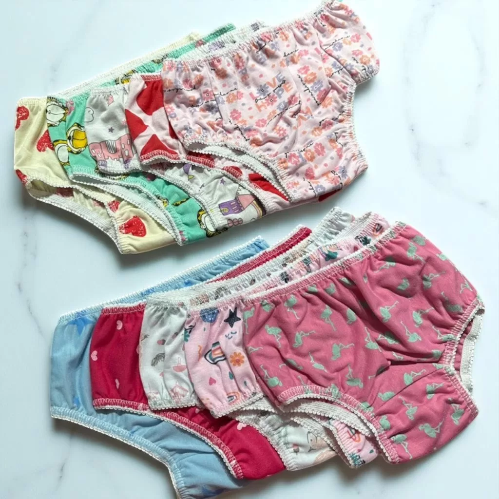 KIT C5 Calcinhas Infantil Básica em Malha Estampada Rebatida  Conforto Para Sua Pequena .