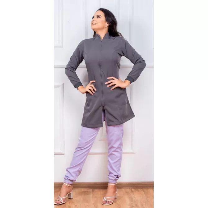 Jaleco Feminino Slin Acinturado com gola de padre,