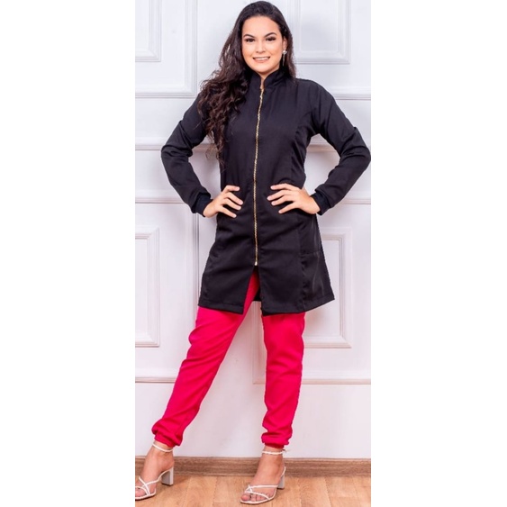 Jaleco Feminino Slin Acinturado com gola de padre,