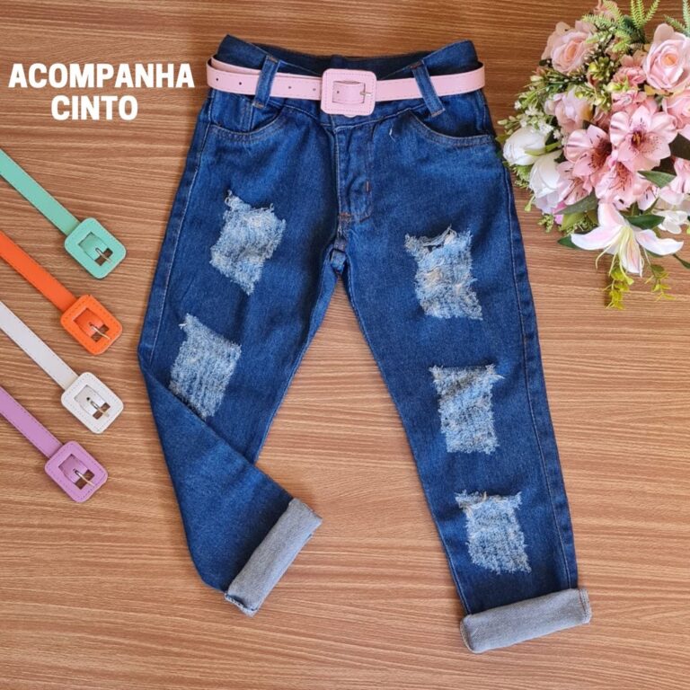 Calça Jeans Feminina Infantil de Menina Destroyed