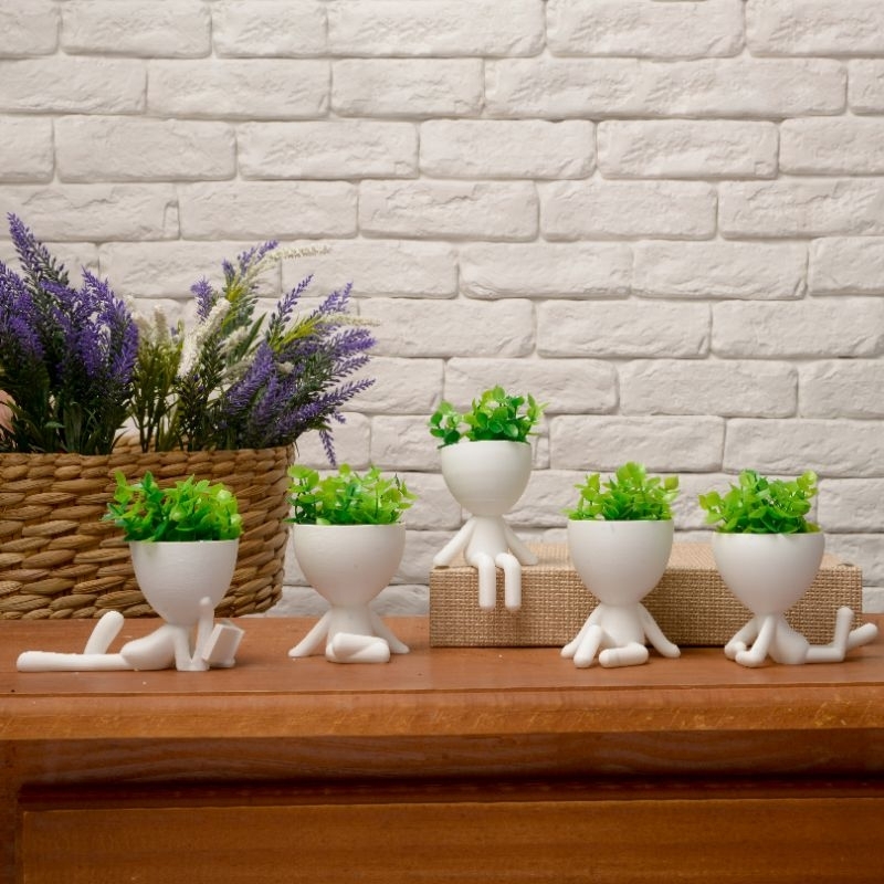 Kit 5 Mini Vasinhos COM Planta Inclusa, Lembrancinha, Decoração para Casa, Sala, Estante, Enfeite, 6