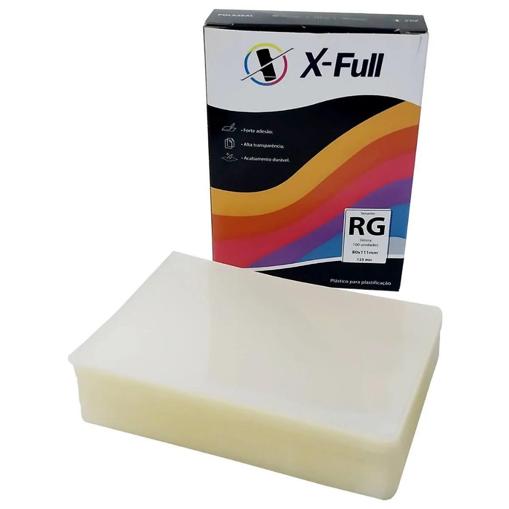 Plástico para Plastificação RG 80x111mm 125 micras 0,05mm Pouch Film X-Full Pacote com 100 lâminas