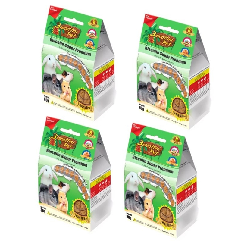 Kit  Biscoitos Para Roedores Petisco Biscottini Pet 80 gr