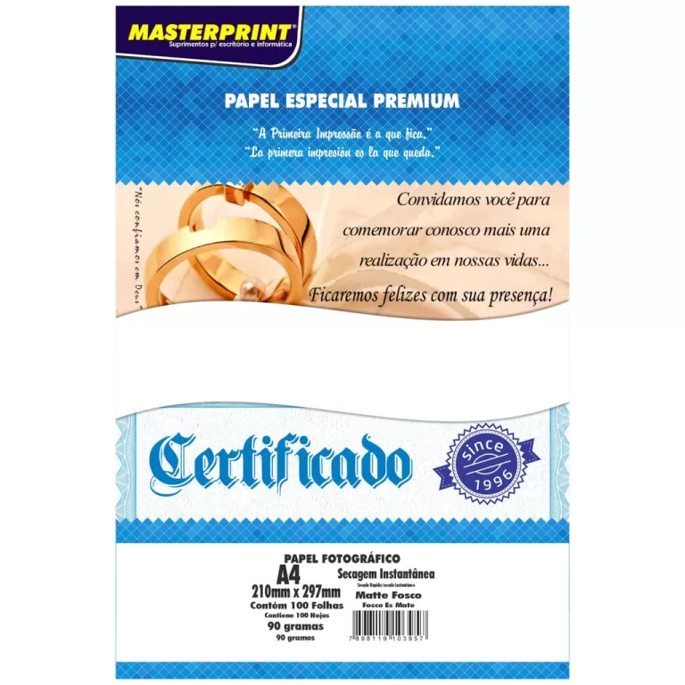 Papel Matte 90g A4 Fotográfico Branco Fosco Maste
