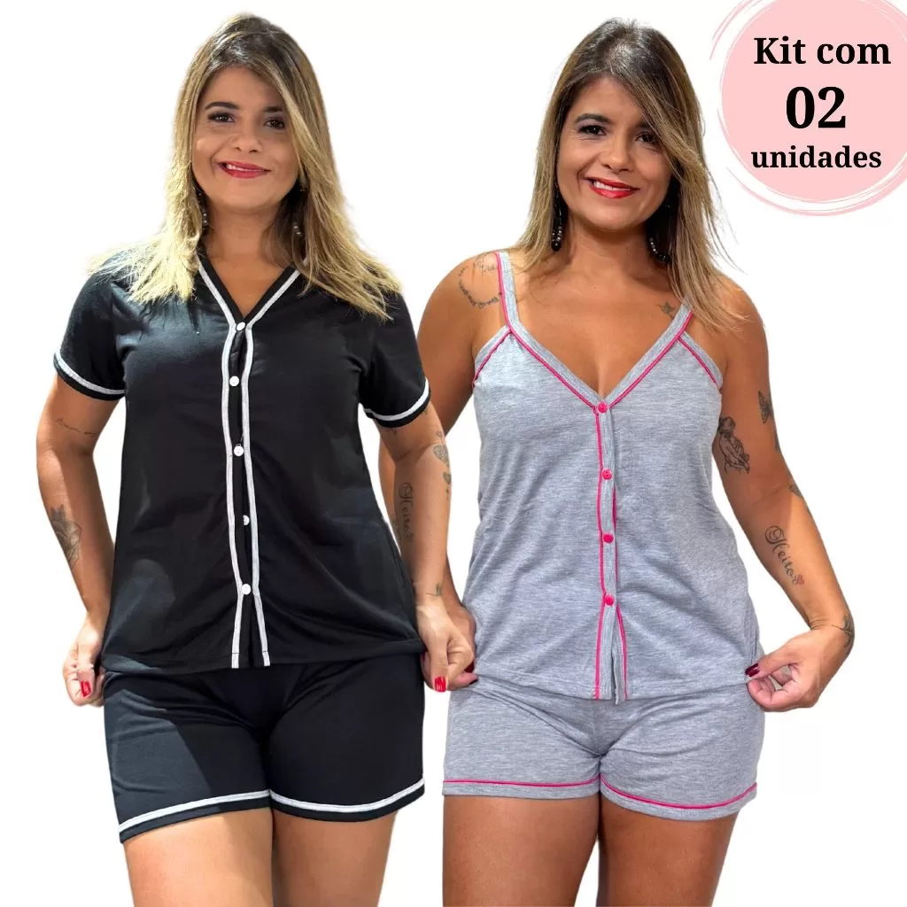 Kit com 2 Baby Doll Amamentação em Malha Cores Sortidas Blogueirnha com Botões Cirurgico