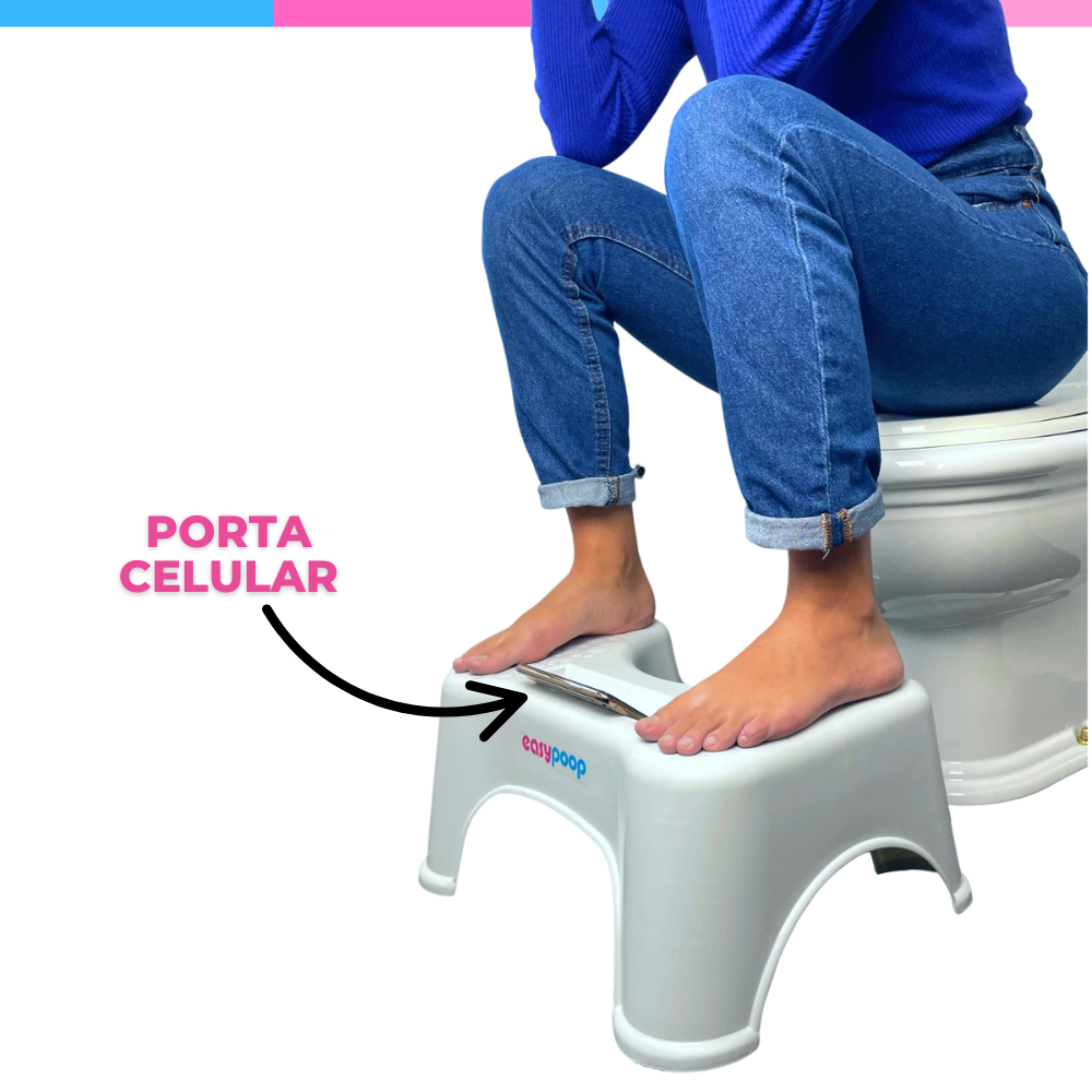 Banquinho de Vaso Sanitário Apoio Pés Cócoras Banheiro EASYPOOP Suporte Celular Antiderrapantes