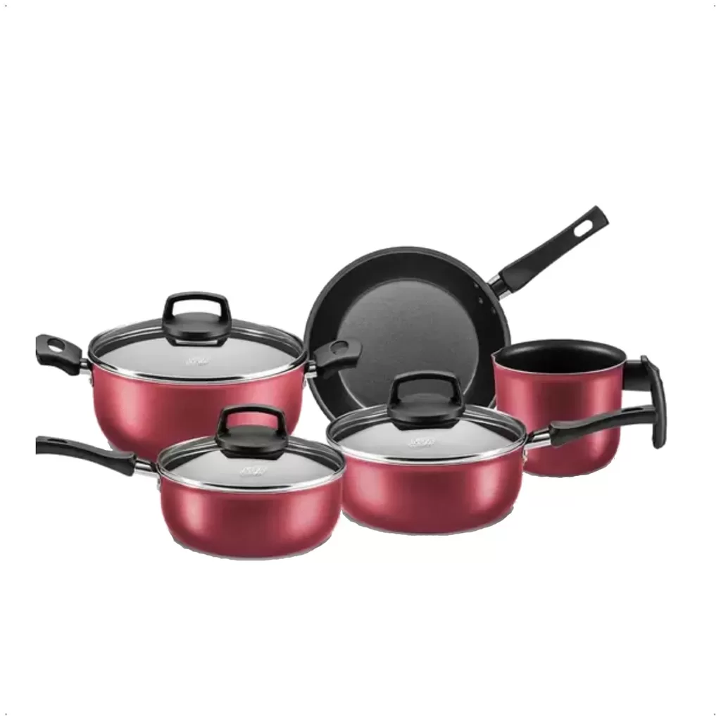 Conjunto de Panelas Antiaderente Baque Antitérmico Safira Cereja 5 Peças MTA – 5661