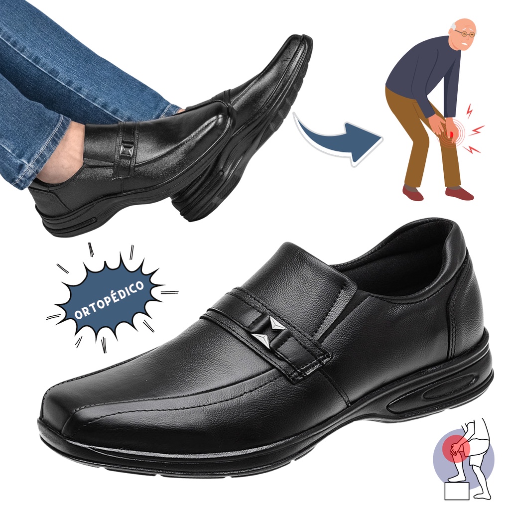Sapato Social Mocassim Ortopédico Couro Legítimo Moderno Masculino Confortável