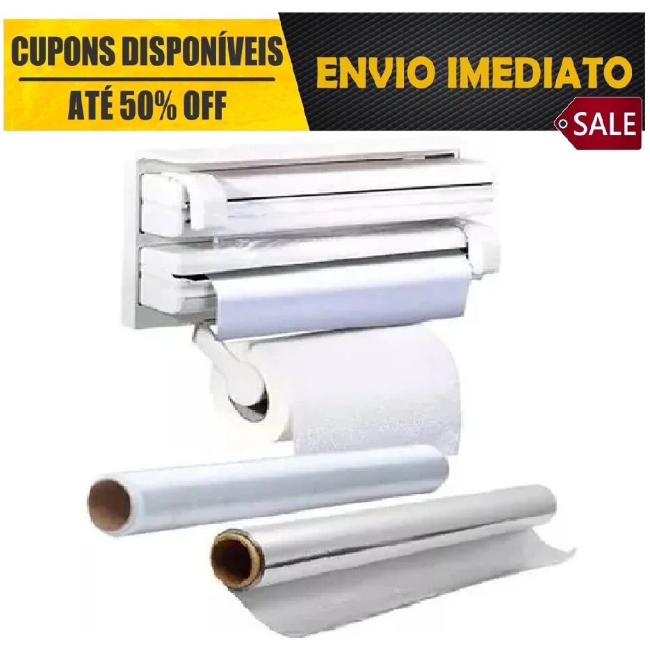 Suporte Porta Papel Toalha Rolo Aluminio Filme Cozinha Parede 3 X 1 – Envio Rápido