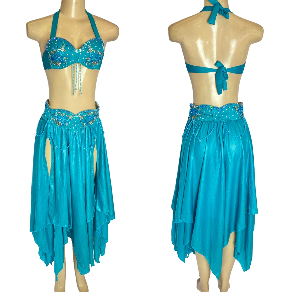 [Liquidação] Dança do Ventre Traje Bordado Completo P 40 – Pronta Entrega – TPCL-407