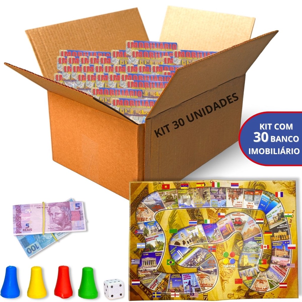 Atacado Kit 30 Banco Imobiliário Infantil Prendas Presentes