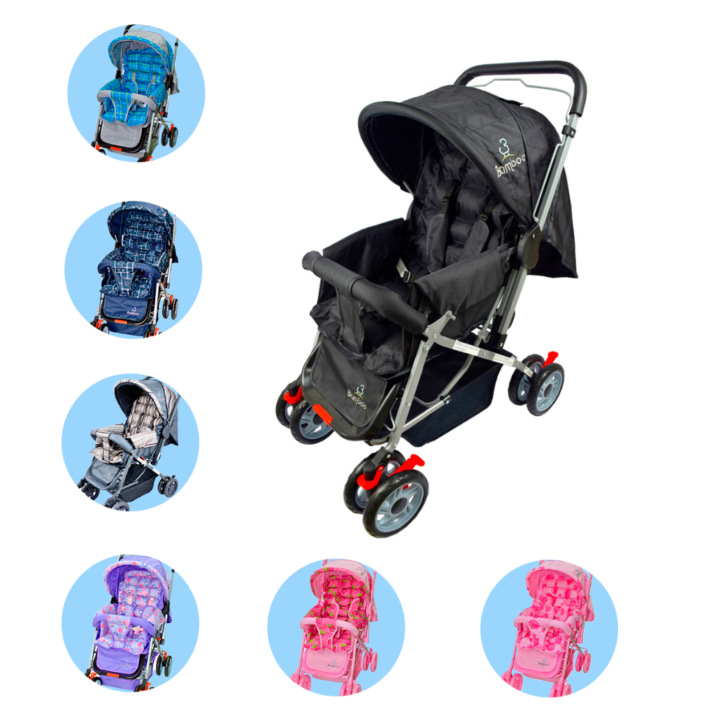 Carrinho Bebê Passeio Menina Menino Reclinável  Berço Alça Reversível com Mosquiteiro Bamboo + Bolsa