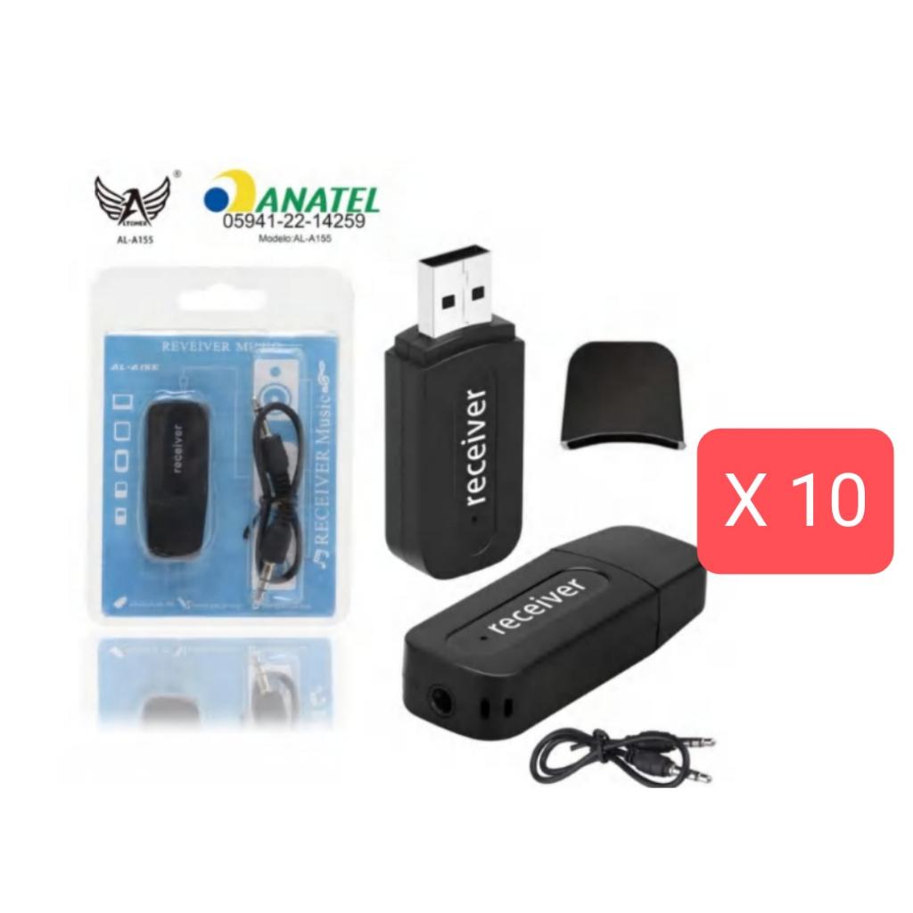 kit 10 Receptor Adaptador Bluetooth Usb P2 Audio Stereo al-a155