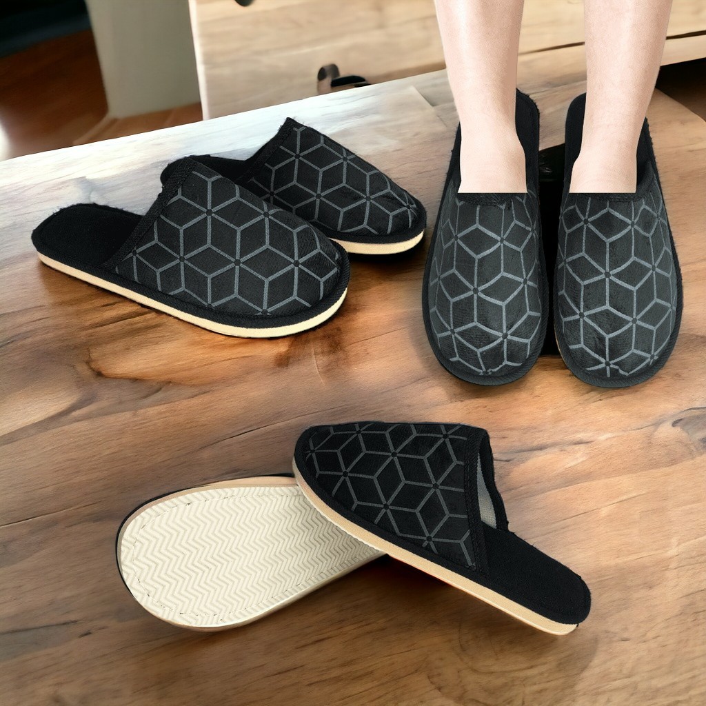 Pantufa Masculina Fechada Chinelo de Pano Para Dormir De Frio Inverno Homem Antiderrapante