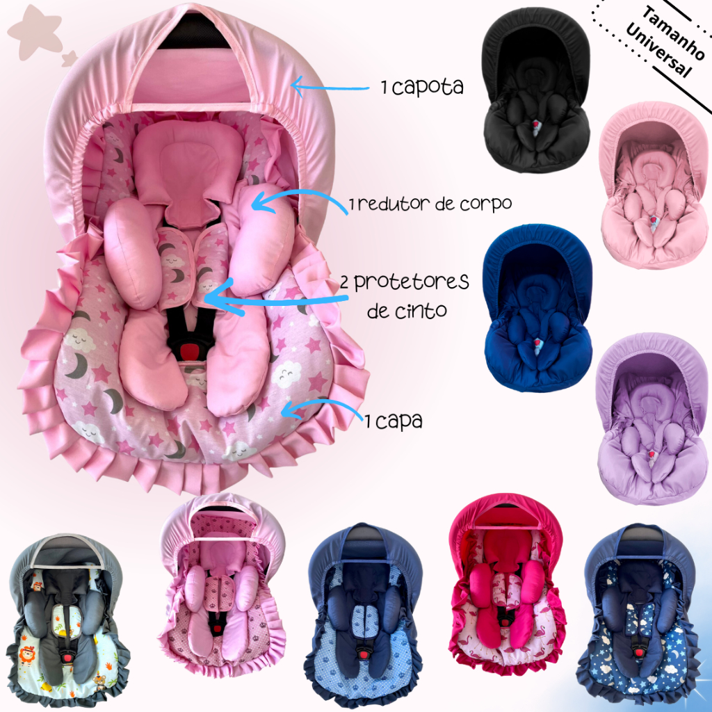 Kit p/ Bebê Conforto Completo Protetor Cinto Capa Redutor Capota Galzerano Burigotto Cosco Safety1st
