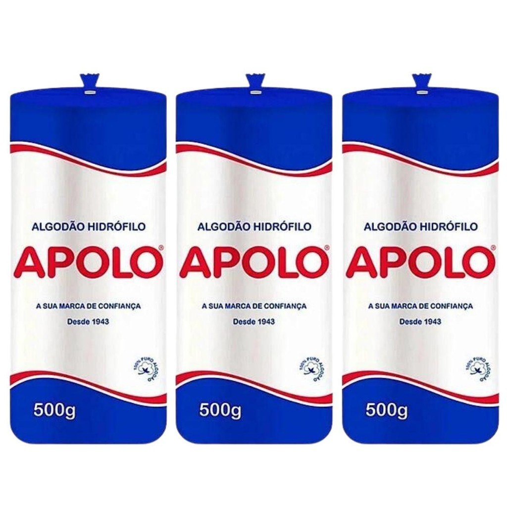KIT ALGODÃO HIDRÓFILO APOLO EM ROLO 500G C/3