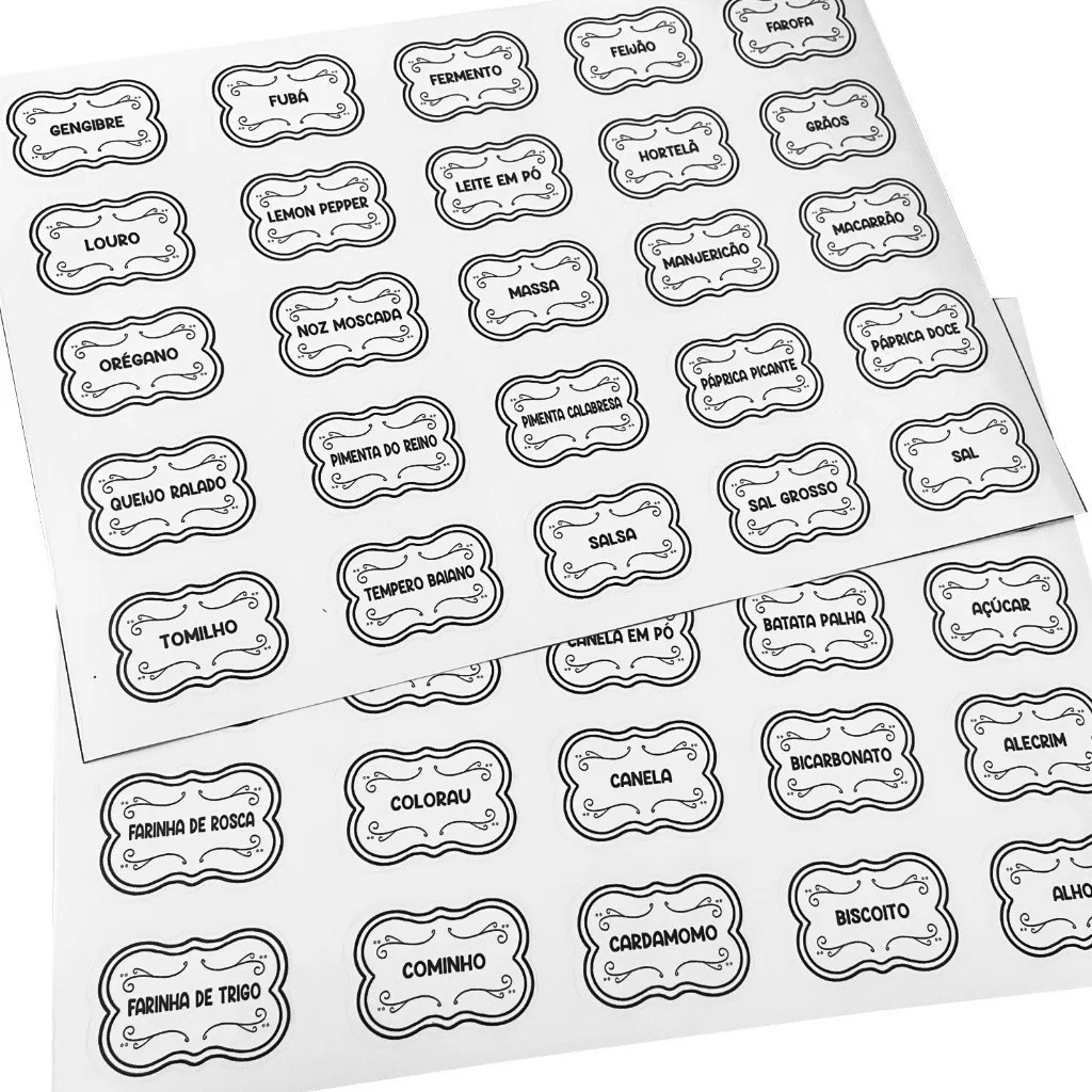 50 Adesivos Para Pote Organizador Tempero Mantimento Condimento Fundo Transparente 5×3,5cm