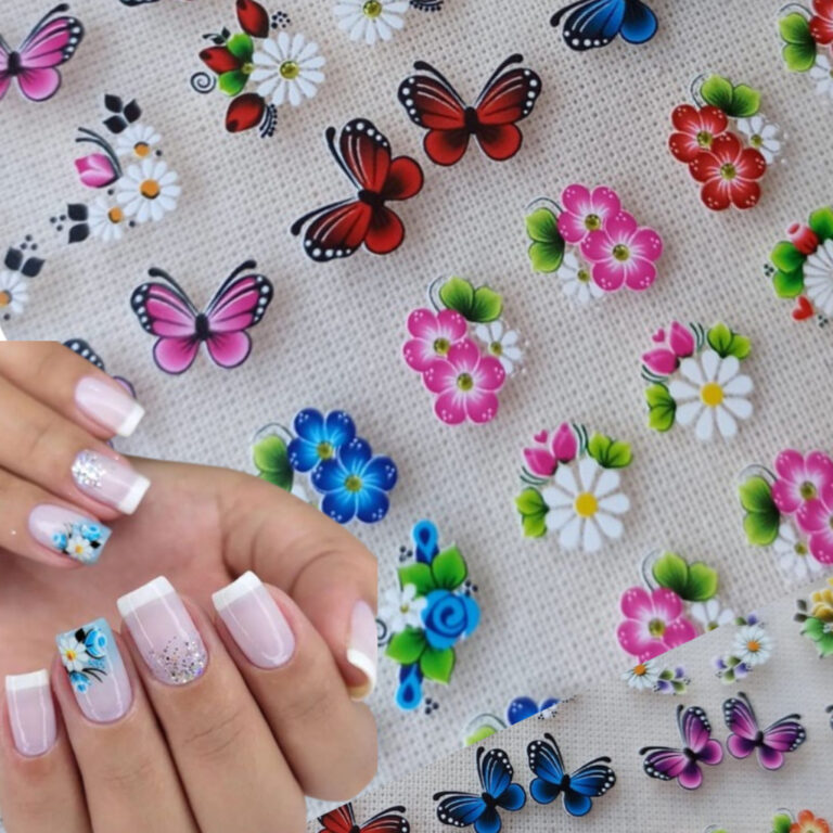 100 Adesivo de Unha 3D Pré Pronta Mão Pés Nail 