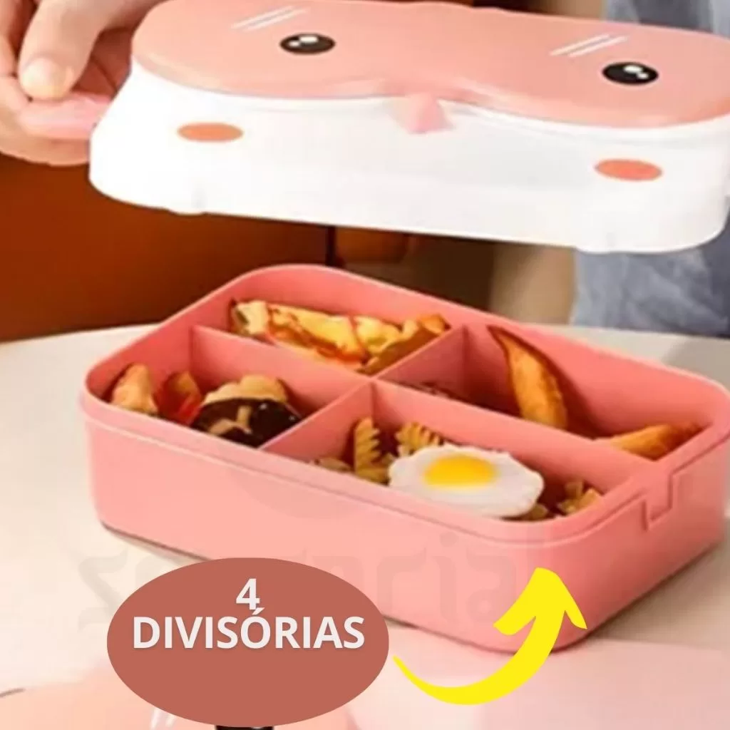 Marmita infantil Lancheira Marmitinha escola com talheres 3 pç Duuoling com divisórias viral vasilha