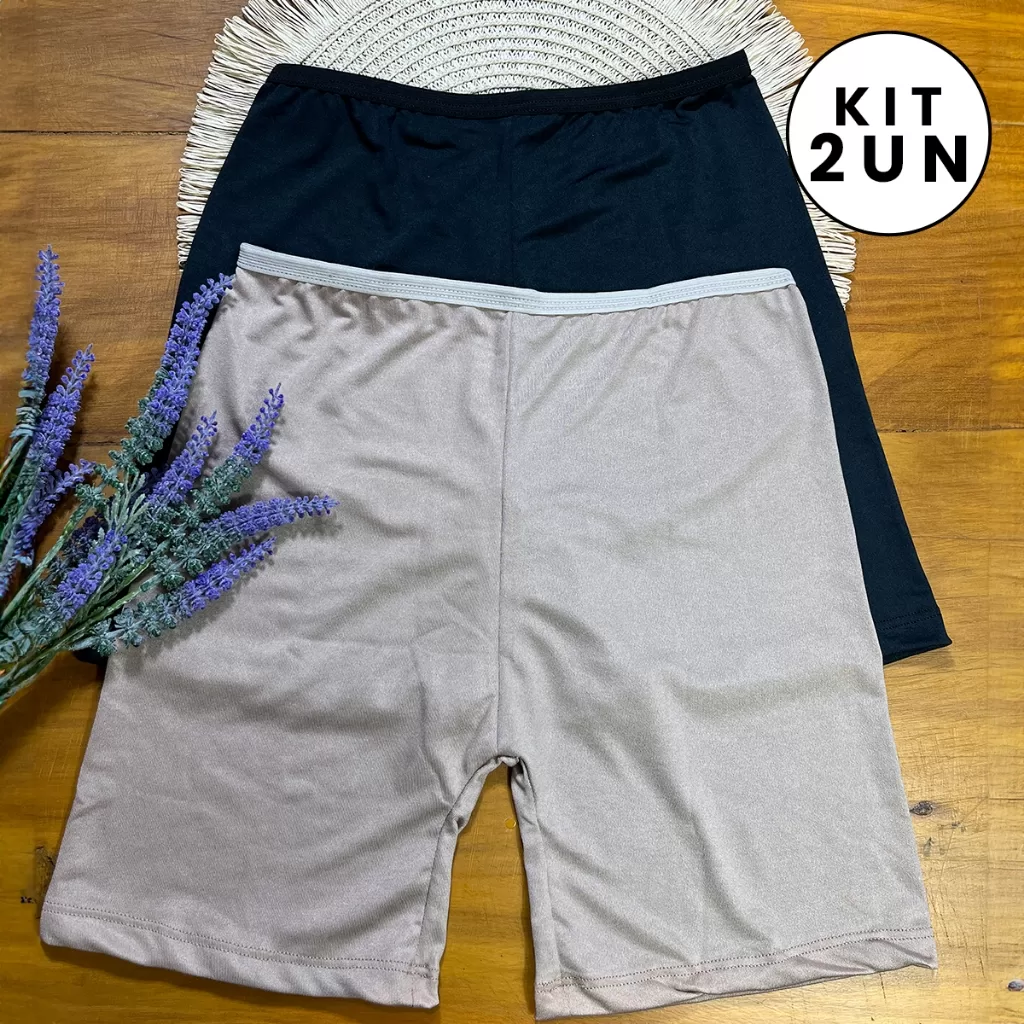 Kit 2 Shorts Bermudas Anágua Lisa Sem Renda Segunda Pele Feminina Adulto