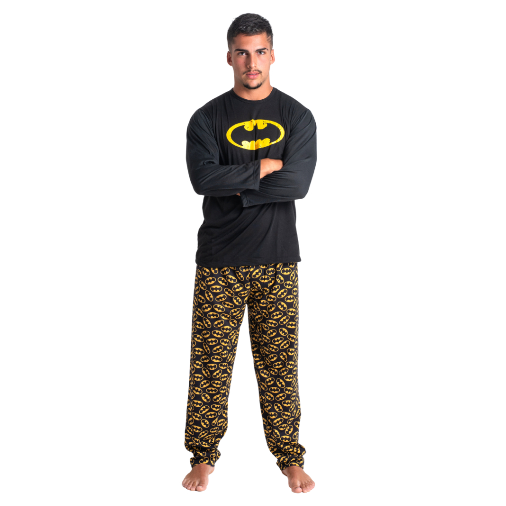 Pijama Desenho Batman Calça Blusa Estampada Super Herói Confortável Conjunto Dormir Frio Linha Noite