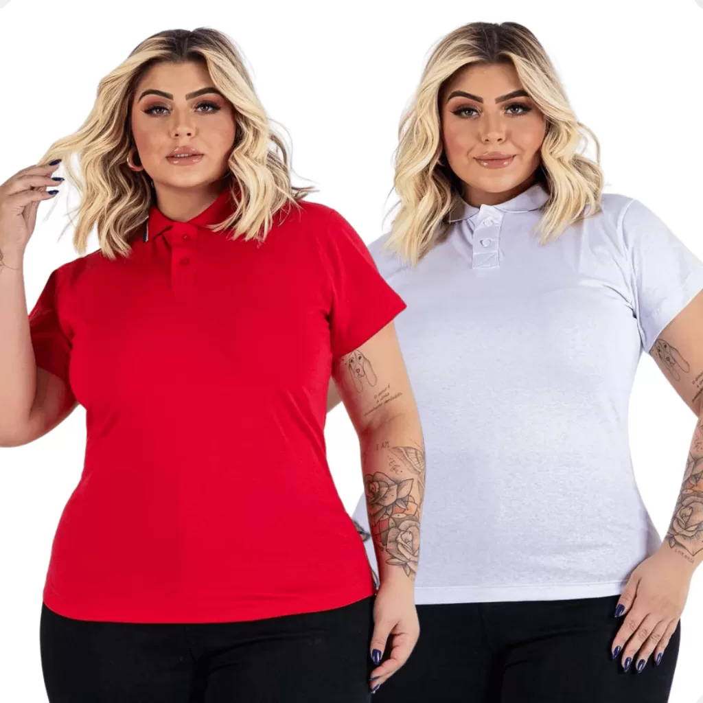 Kit 2 Blusa Plus Size Gola Polo Moda Feminina Camiseta Social Algodão Trabalho