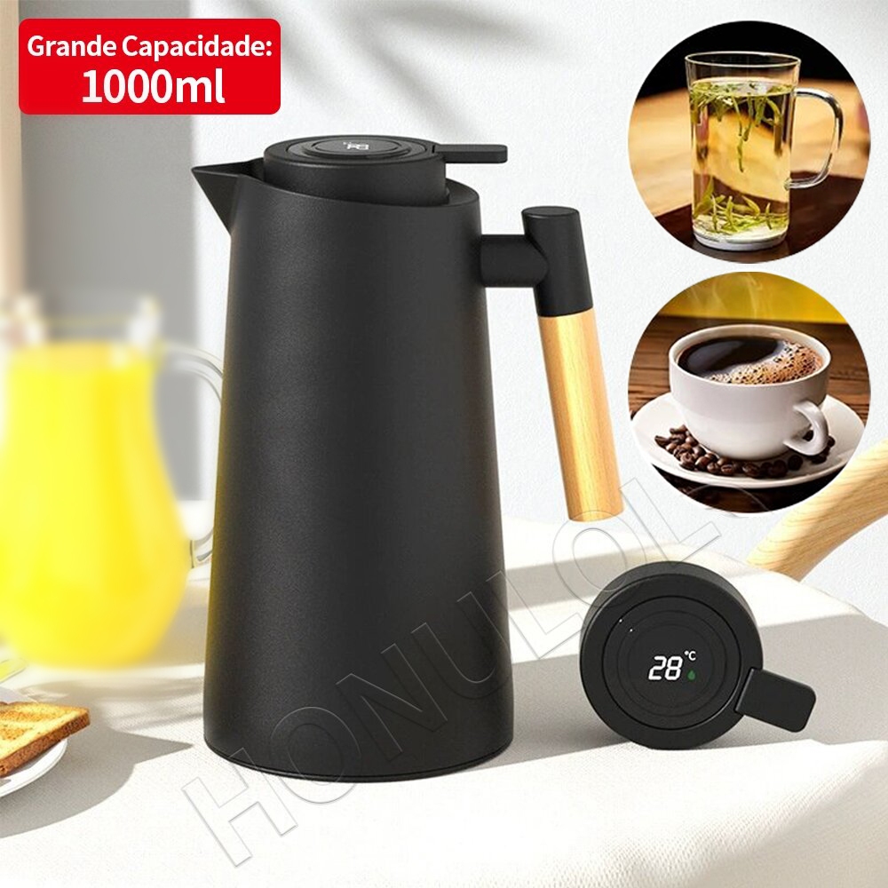Garrafa Térmica de água, 1 Litro Garrafa Térmica Com Termômetro Led Para Chás / Café Design Moderno