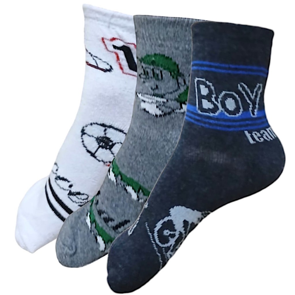 Kit 3 Meia Infantil Masculina Confortável Cano Alto Estampada 21a25